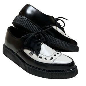 T.U.K Men’s Unisex Black|White Look Sharp Pointed Creeper Shoes Sz M6/W8